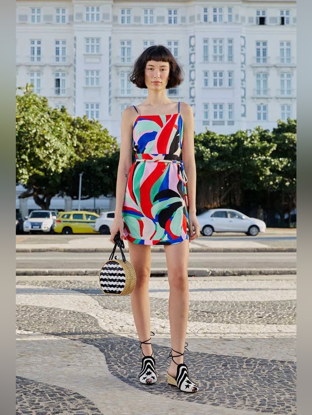 NWT Farm Rio Colorful Monstera Mini Dress Square Neck Linen Blend XL